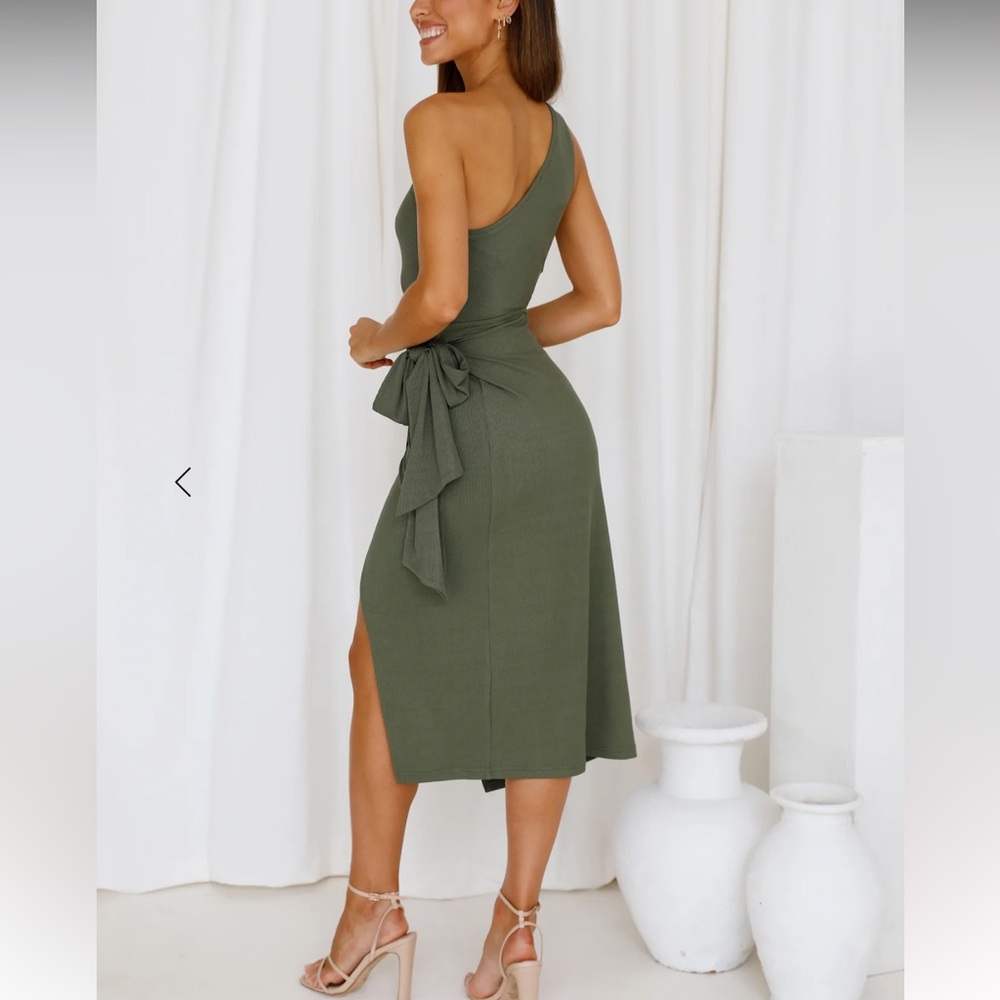 Hello Molly Olive One-Shoulder Midi Dress